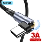 Вращающийся на 180 градусов USB-кабель типа C Elough, кабель для быстрой зарядки 3,0, кабель для быстрой зарядки Samsung S20, S10, Xiaomi, Huawei, телефонный провод, шнур