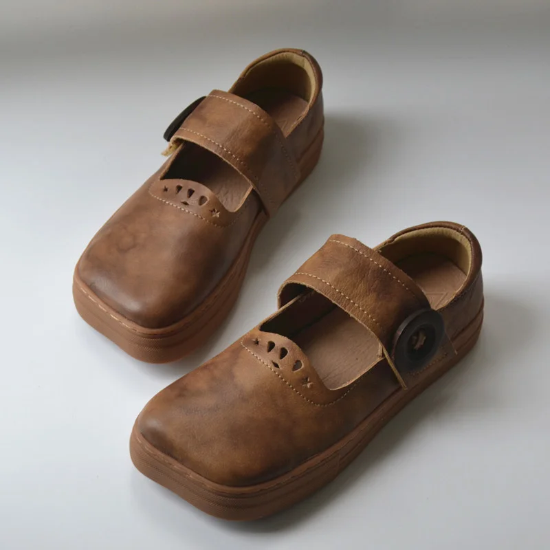 

Женские туфли из натуральной кожи, с квадратным носком, на плоской подошве