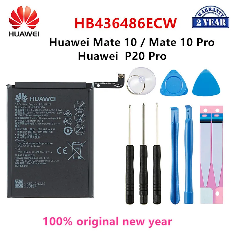 

Hua Wei 100% Orginal HB436486ECW 4000mAh Battery For Huawei Mate 10 Mate 10 Pro /P20 Pro AL00 L09 L29 TL00 Batteries +Tools