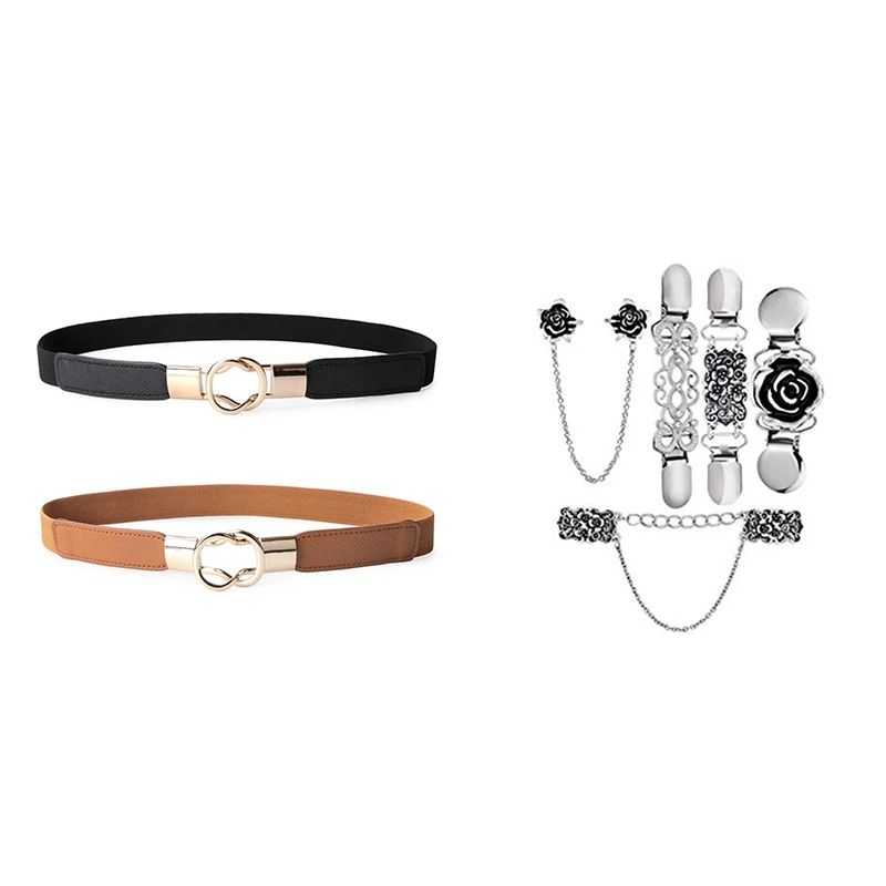 

Новинка-2 шт. эластичная Пряжка Тонкий поясной ремень и 5 шт. кардиган Ретро воротник зажимы антикварные цветы платья зажим для шали