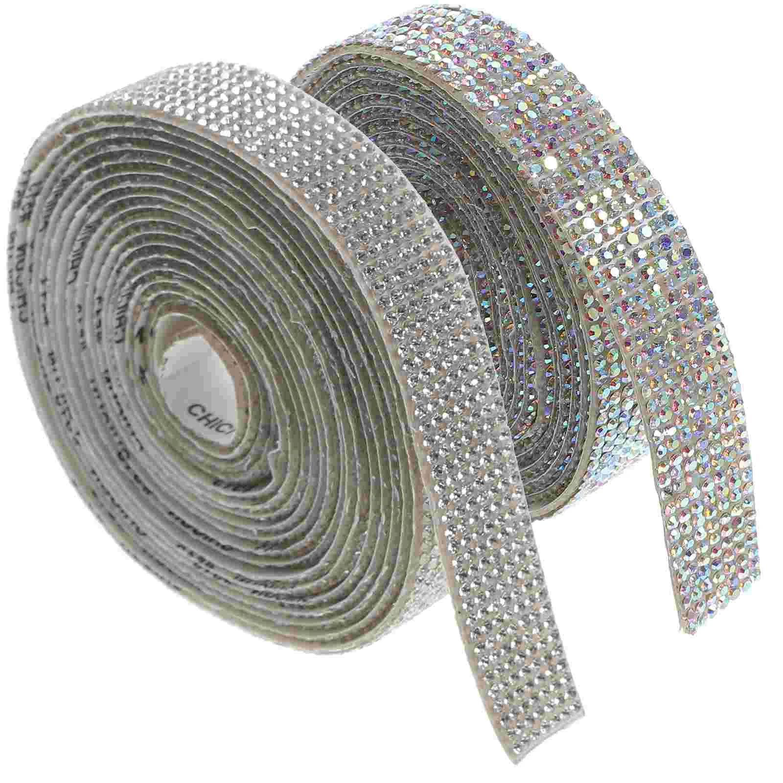 

2 Rolls Adhesive Rhinestone Crystal Ribbon Tapes Rhinestone Strip for Crafts DIY