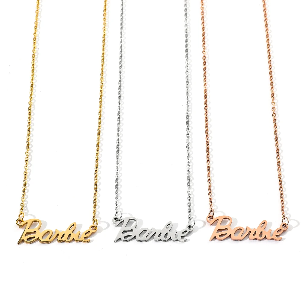 Barbie Stainless Steel Letter Pendant Necklaces for Women Pe