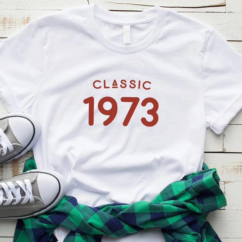 

Vintage 1973 T-Shirt Women 49 Years Old 49th Birthday Gift Girls Mom Wife Daughter Party Top Tshirt Cotton Streetwear Tee Shirt