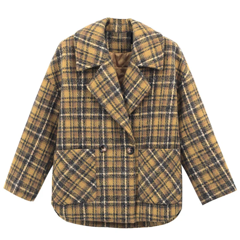 

2023 New Fashion Women Coats Winter and Autumn Plaid Thick Jacket Famale Short Loose Korean Style Coat Veste Femme Hiver SQQ610