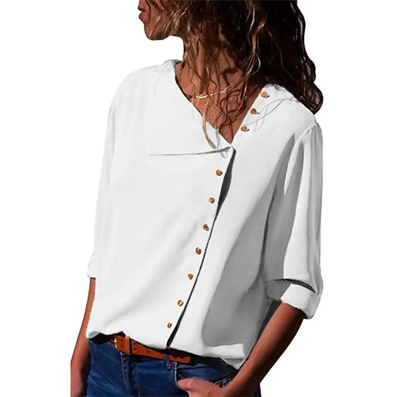 

Women's Chiffon Button Blouses Spring Casual Elegant Solid Ladies Tops Fashion Office Work Long Sleeve Business Shirts 2022 New