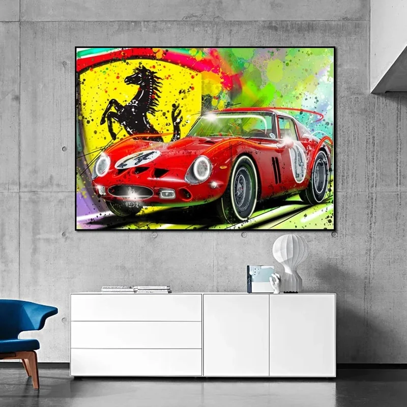 

Classic Car Graffiti Series Ferrari 488 AMG BMW M3 E30 Canvas Painting Poster Aesthetic Wall Picture Automobile Home Decoration