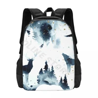 wild animals silhouettes and trees bear wolf deer hare eagle cartoon school bags fashion backpack teenagers bookbag mochila