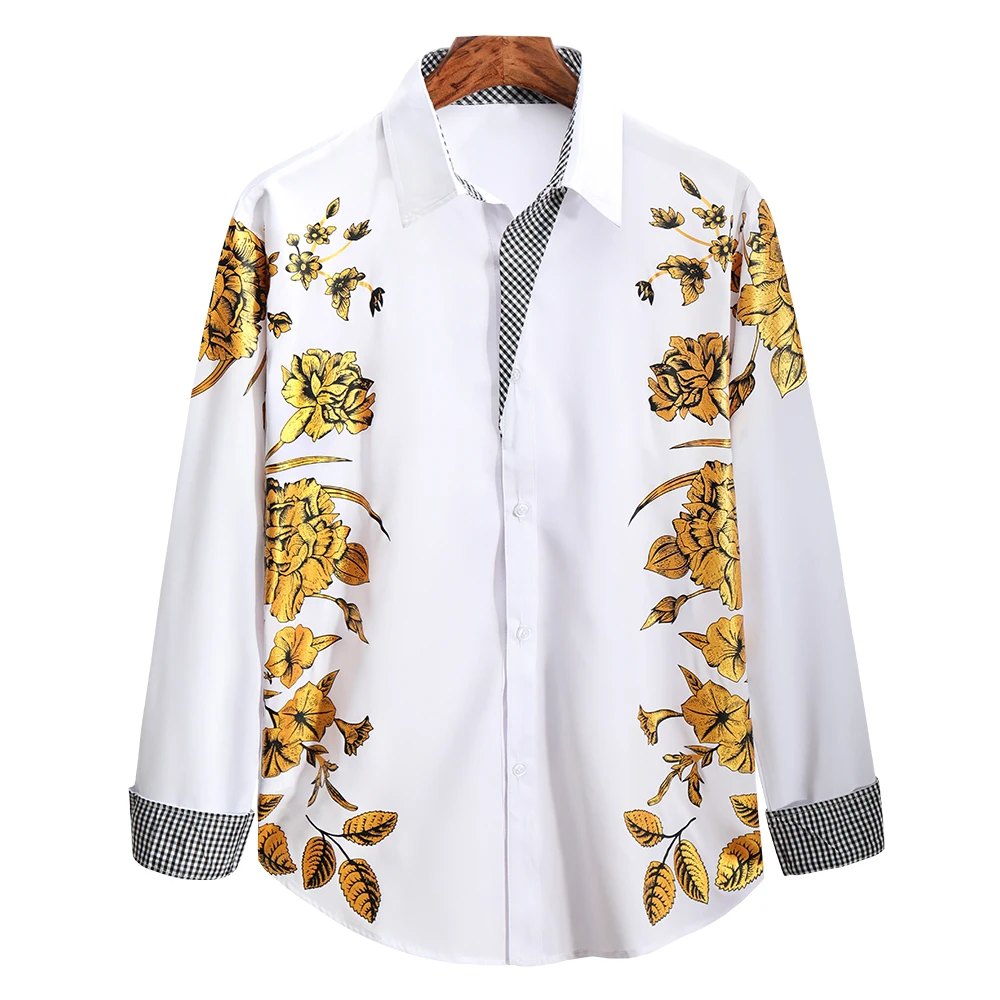 Bababuy New Men's Casual Long Sleeve Bronzing Shirts Feature Vintage Slim Fit Shirt Tops England Style  Luxury T Shirt