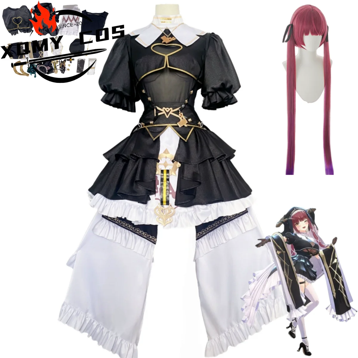 Фото XqVirtual YouTuber Houshou Marine Косплей Костюм VTuber Nun Sister 1st Live Ahoy Gothic Dress Парик Женский Сексуальный Карнавальный Костюм №1
