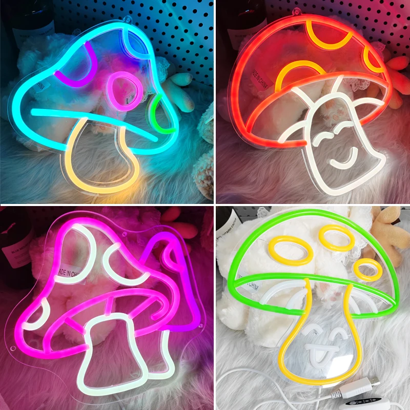 USB mushroom light neon light emitting character LED flexible light with character night light atmosphere letter shaped light