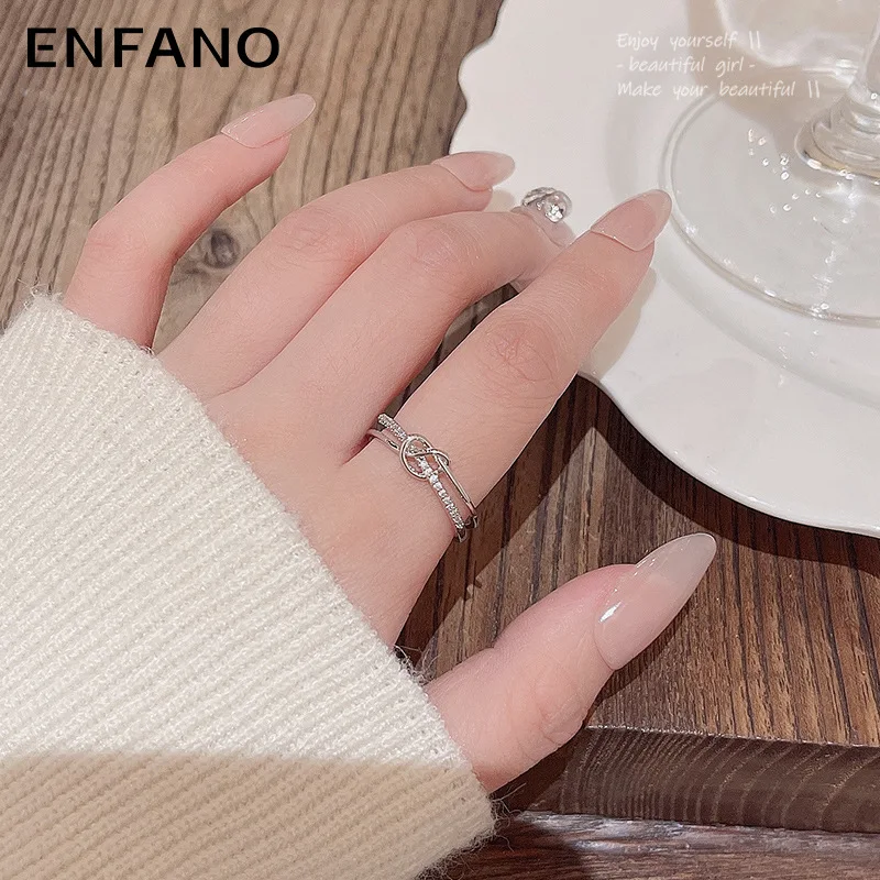 

Enfano Korean New Micro Inlaid Zircon Double-Layer Ring Female Personalized Minority Advanced Design Sense Winding Cross