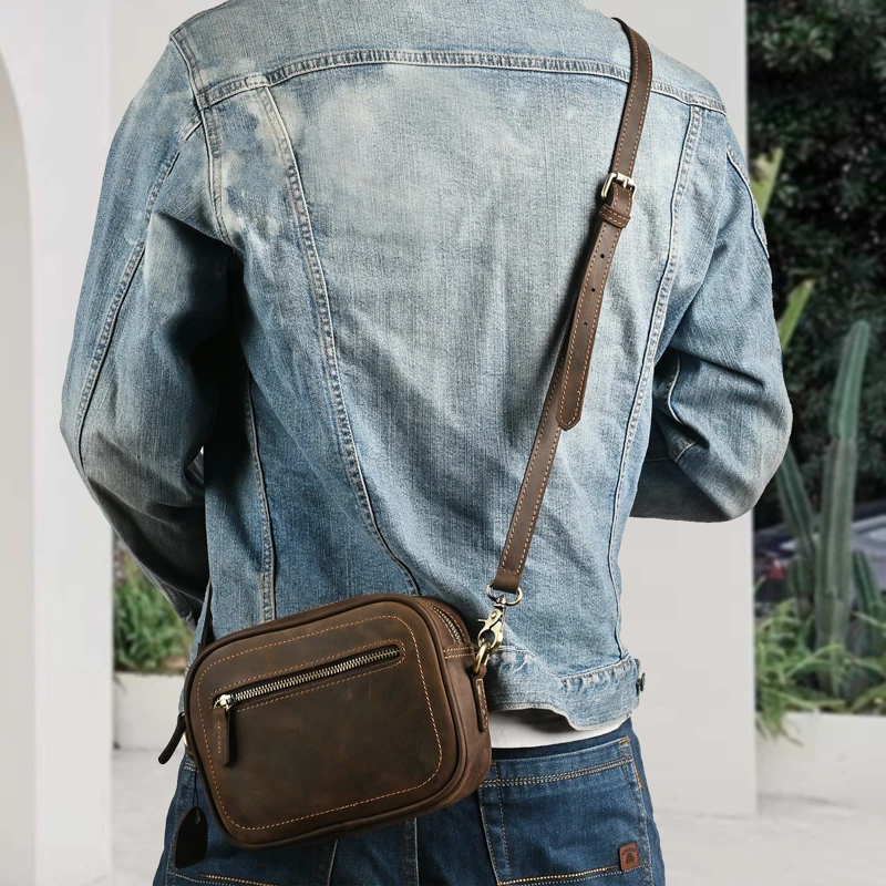 High Quality Original Leather Design Male Shoulder Messenger bag Cowhide Fashion Cross-body Bag 9