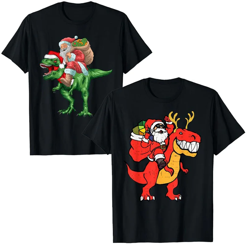 Рождественская футболка для мальчиков с изображением Санта-Клауса верховой езды