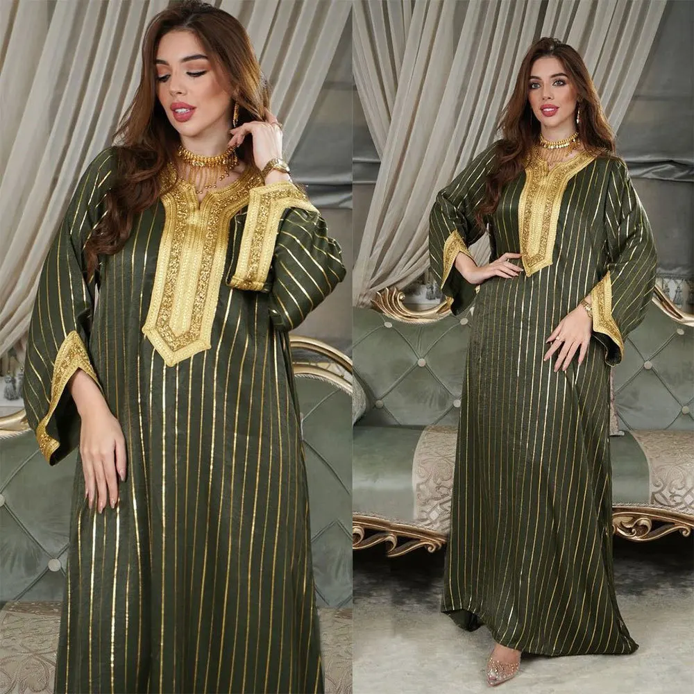 

Мусульманское модное платье Дубай Abaya для женщин, мусульманское, Средний Восток, марокканские, кафтан, полосы, бархатные Abayas для женщин, туре...