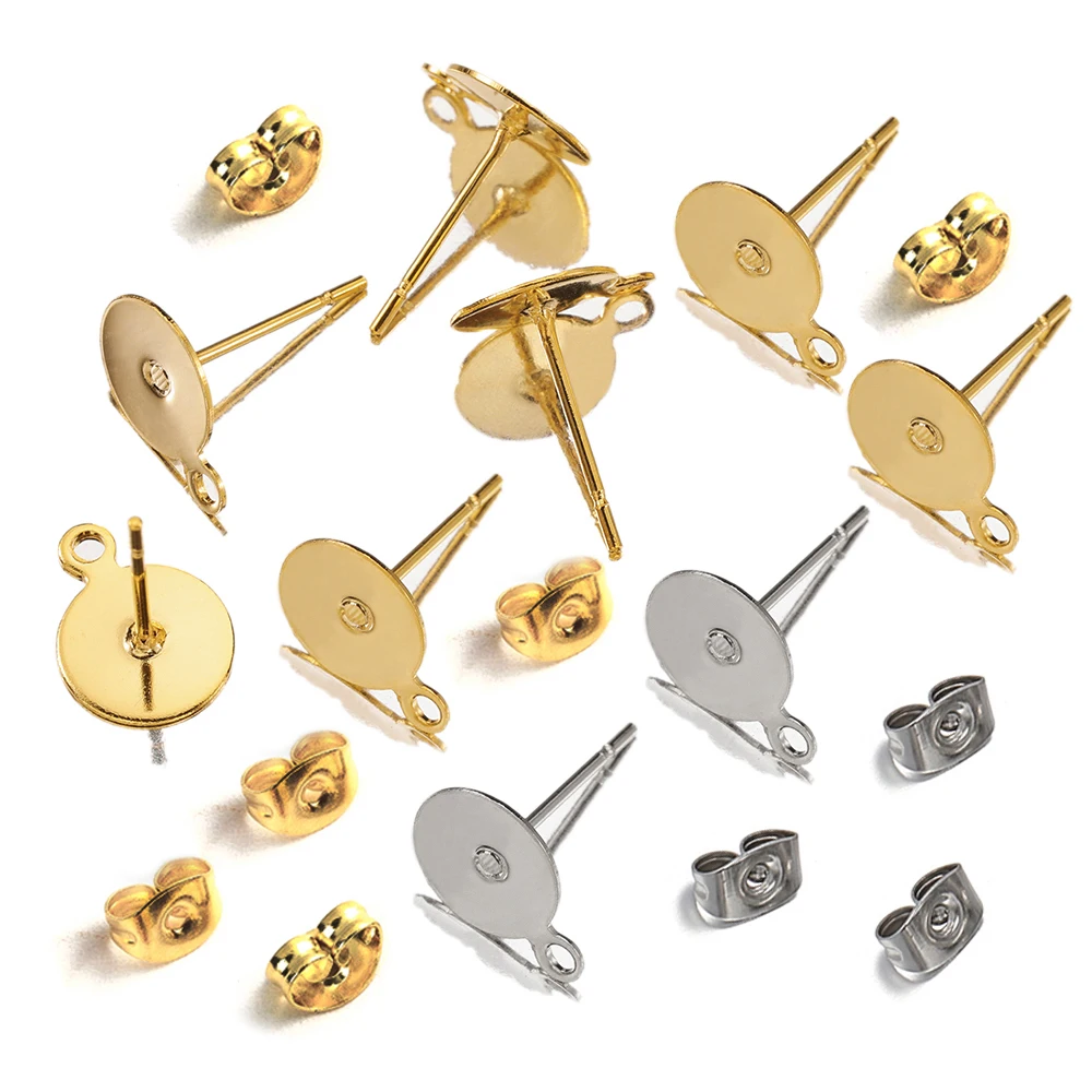 100 комплектов шпилек для ушей из нержавеющей стали с заглушкой сзади золотого
