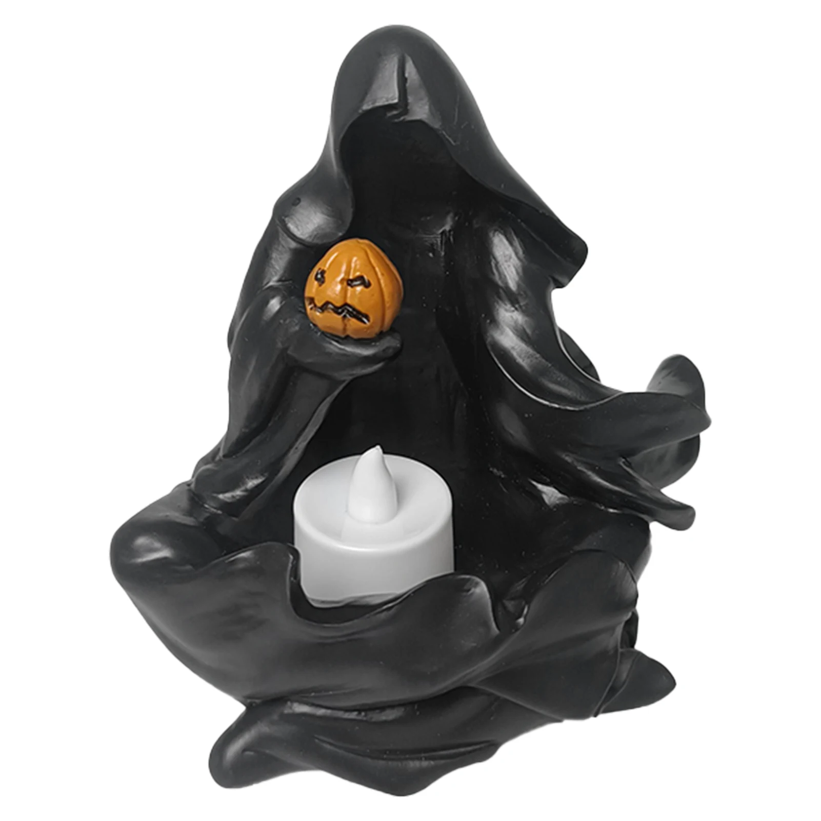 

Halloween Flameless Candle Resin Statue Black/White With Grim Reaper Pumpkin Resin Statue Cozy Bedroom Night Light Halloween