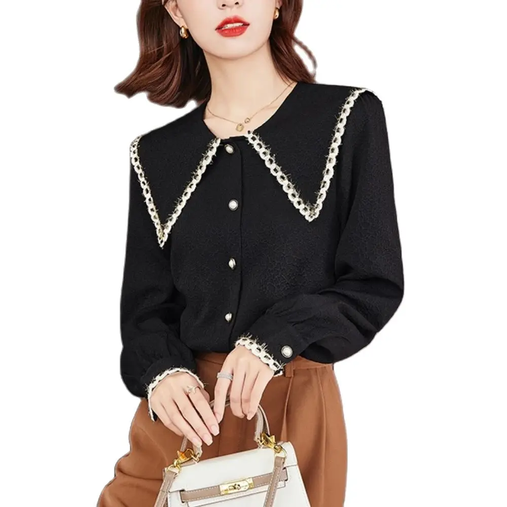 

Womens Blouses And Shirts Vintage Korean Fashion Chic Casual Streetwear Tops Elegant Sailor Collar Blusas Mujer De Moda 2022