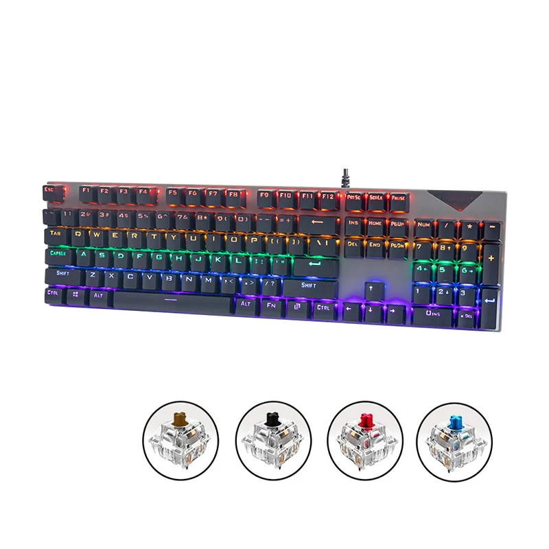 gaming mechanical keyboard usb wired blue red switch 104keys anti ghosting led backlit rgb for gamer laptop computer free global shipping