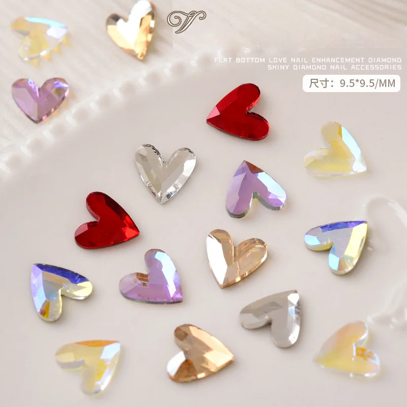 

New V-Heart Nail Enhancement Super Flash Large Flat Bottom Glass Rhinestone Versatile Nail Accessories Gem Stickers Pack of 50