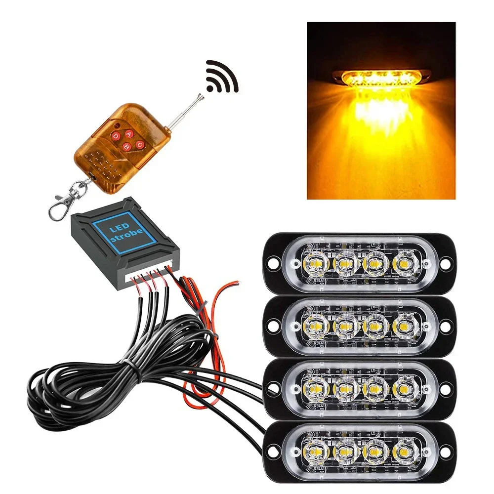 

4X4 Автомобильные мигающие аварийные огни Беспроводной автополицейский стробоскоп Синий Красный Янтарный Предупреждающая стробоскопическая лампа 12/24 В для прицепа грузовика