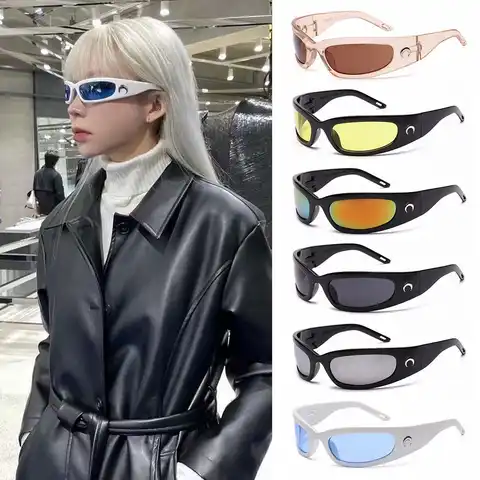 Винтажные велосипедные солнцезащитные очки UV400 в стиле хип-хоп, солнцезащитные очки в форме Луны, спортивные солнцезащитные очки прямоугол...