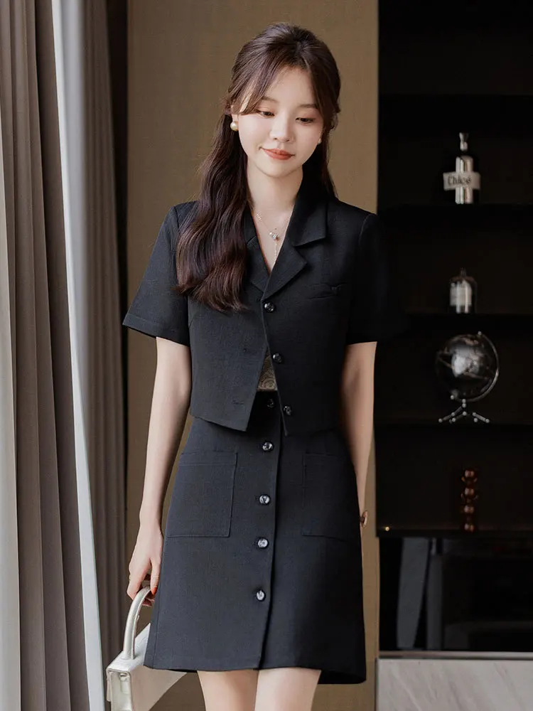 Короткий Свободный Топ-рубашка с коротким рукавом и юбка Модель 1063 на лето 2020