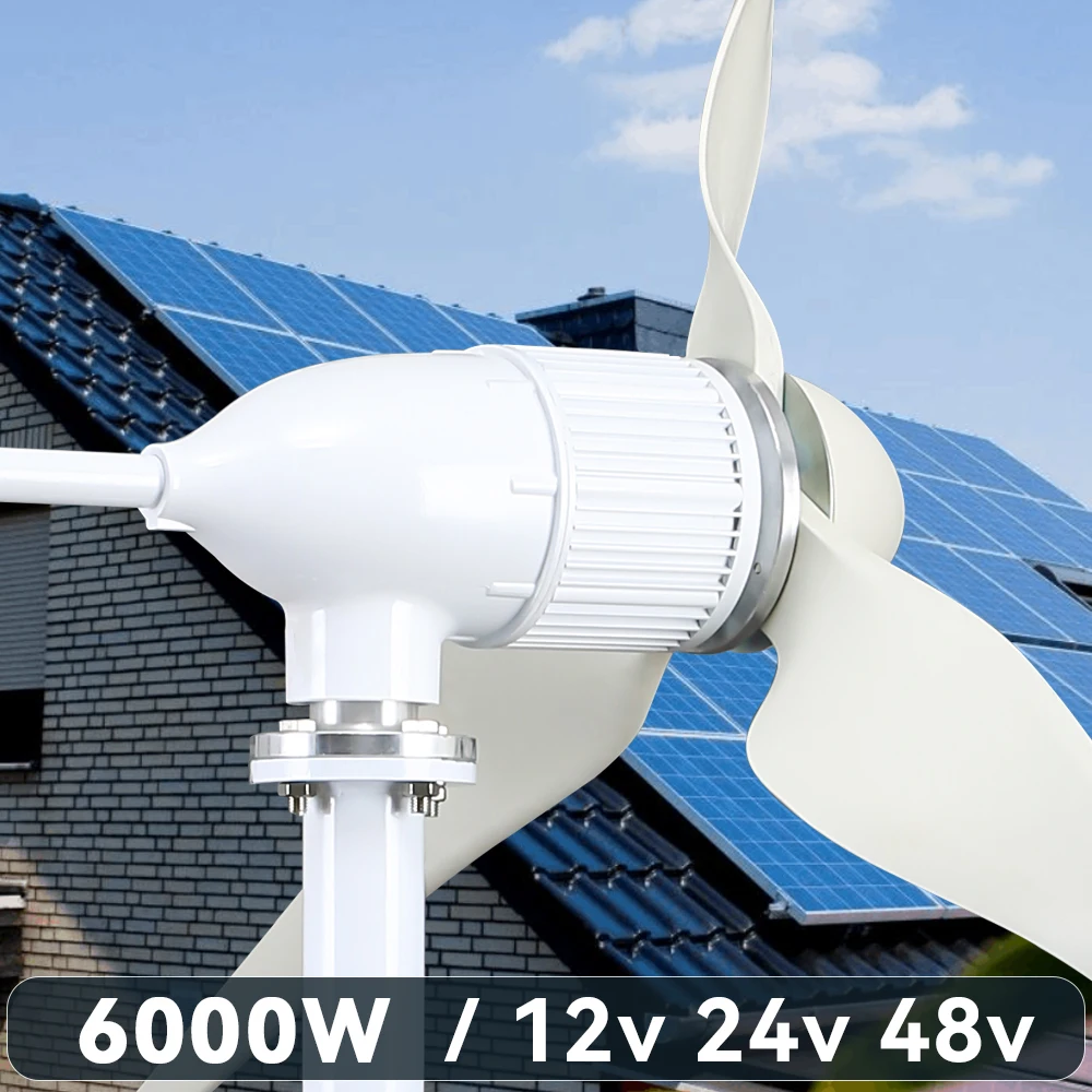 

EU Wind Turbine 6kw Generator Power Dynamo 3Blades 24V 48V With MPPT Charger Controller Off Grid Inverter System For Home Use