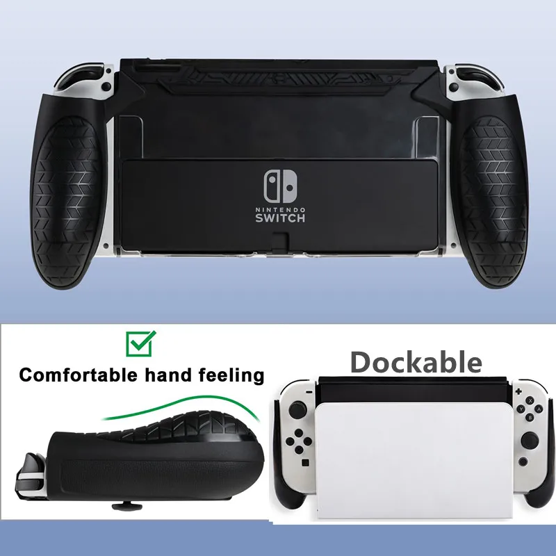 

Ergonomic Hand Grip Dockable Case Upgraded Protective Cover Shockproof Shell Comfort TPU Long Grip For Nintendo Switch OLED
