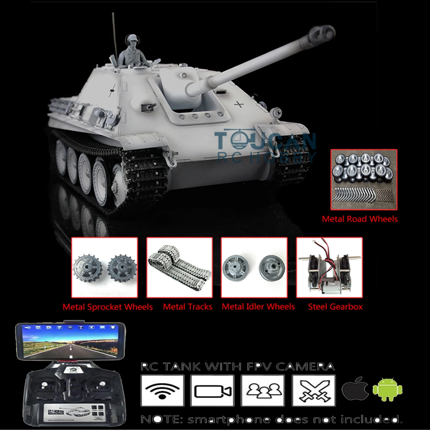 

Henglong 1/16 7.0 Pro Ver Jadpanther RTR RC FPV Tank 3869 Metal Track Wheel Smoke Effect Engine Sound TH17454-SMT7