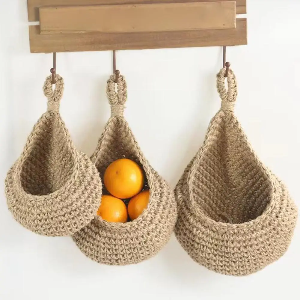 

3 Bags Hanging Fruit Basket Hand-woven Fruit Storage Hanging Net Hanging Nest Net Kitchen Bird's Storage Basket Hanging Wal F1R7