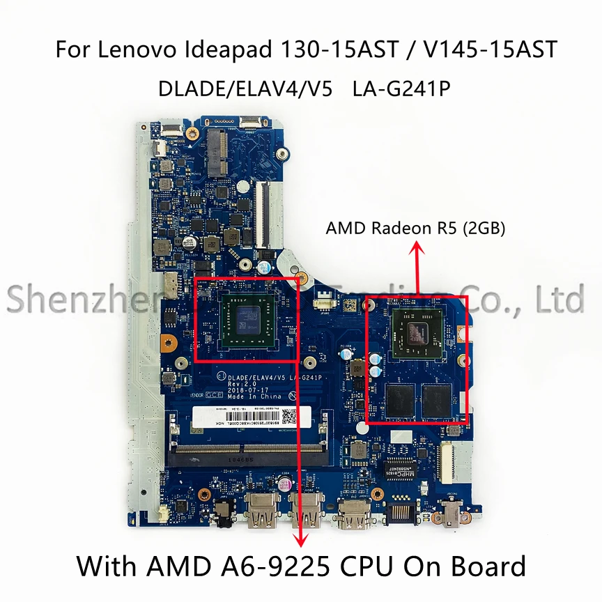 

For Lenovo V145-15AST 130-15AST Laptop Motherboard LA-G241P Mainboard With A6-9225 CPU 2GB-GPU 100% Fully Tested FRU: 5B20R34469