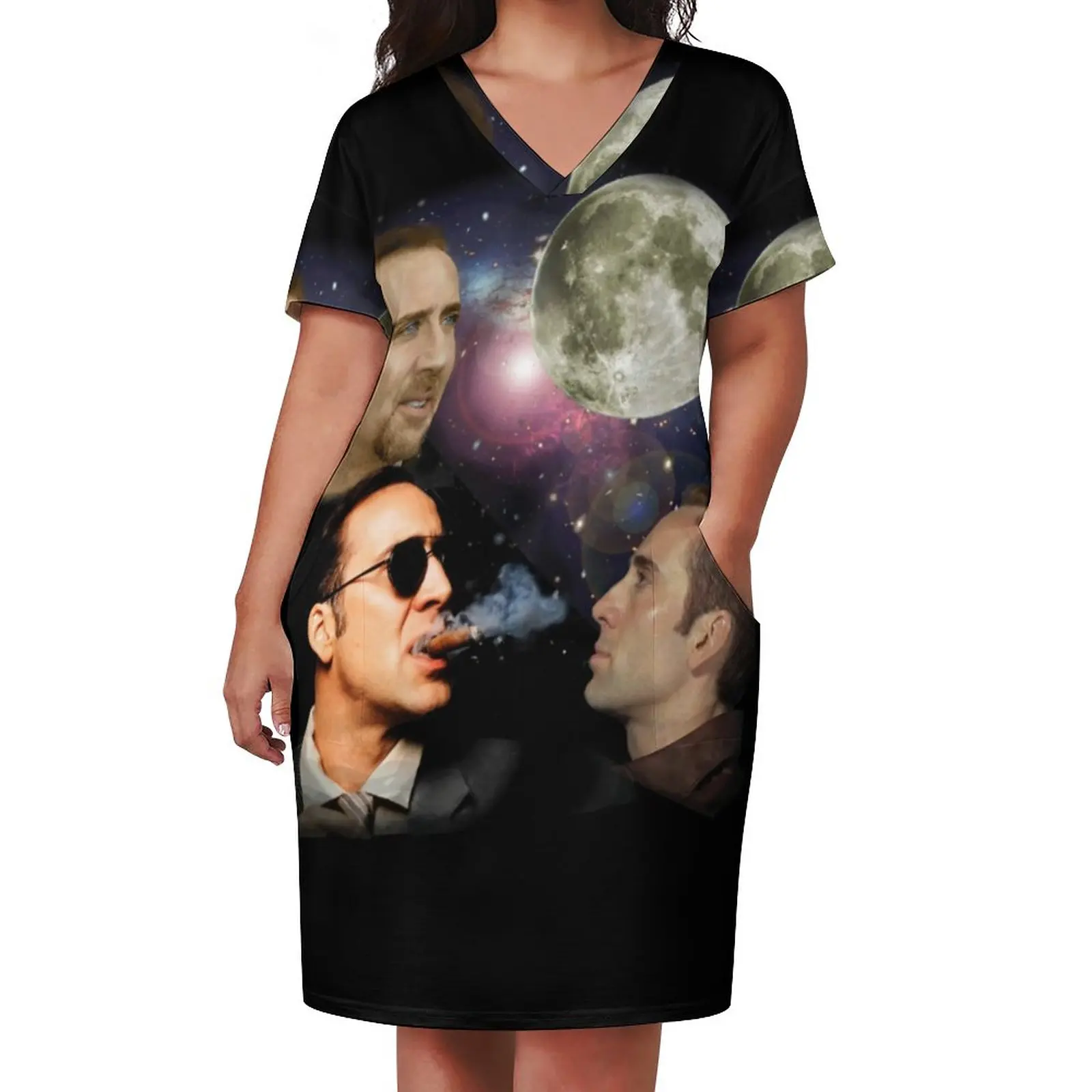 Nicolas Cage Smoke Casual Dress Summer Funny Memes Print Modern Dresses Female Short Sleeve Korean Fashion Dress Plus Size 4XL