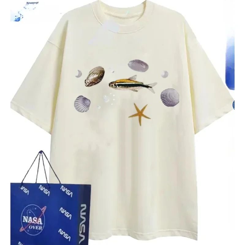 Мужская и женская футболка с принтом Sea World Повседневная Свободная коротким