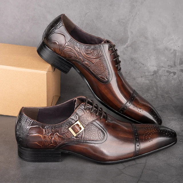Nice Men Black Brown Leather Oxford Brogue Dress Shoes Office mens leather Mens Pair with suit jeans Side Lace Up Buckle stylish 1