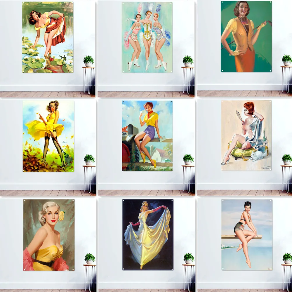 

A Pin-Up Pose Poster Banner Flag Vintage Sexy Pretty Pinup Girl Wall Painting Tapestry Bar Cafe Pub Man Cave Wall Decor Sticker