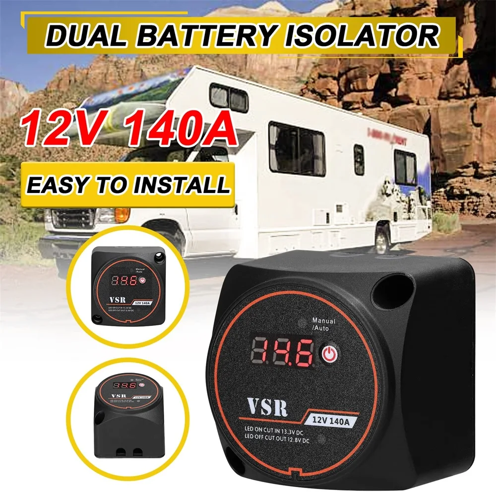 

Voltage Sensitive Relay Dual Battery System Digital Display VSR 12V 140A Split Charge for Camper Car RV Yacht Smart Isolator
