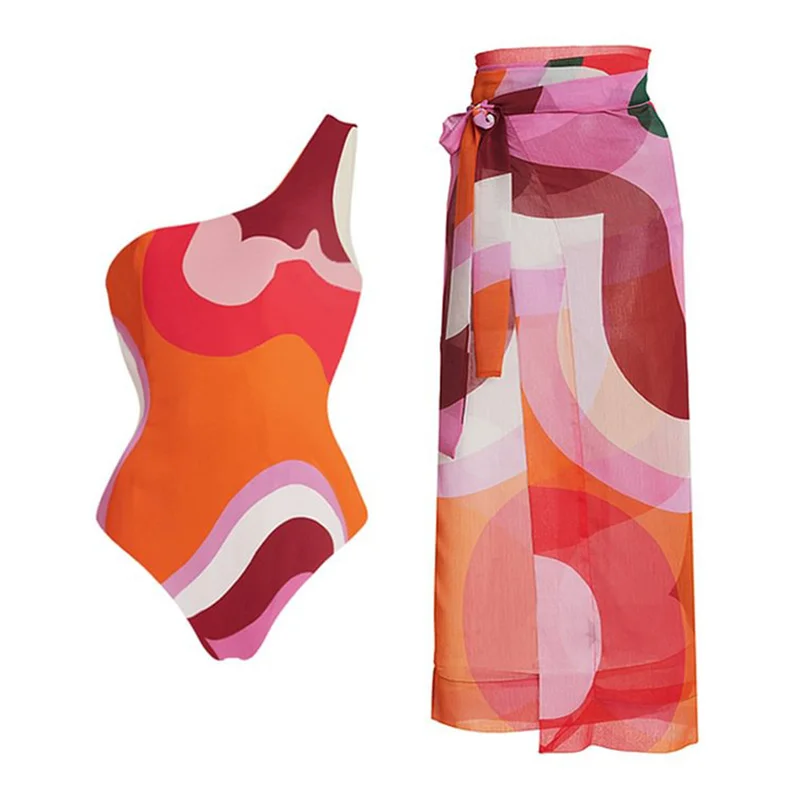 

2023 Color Block One-Piece Swimsuit Cover Up Female Retro Swimsuit Holiday Beachwear Designer Bathing Suit Summer Surf Wear