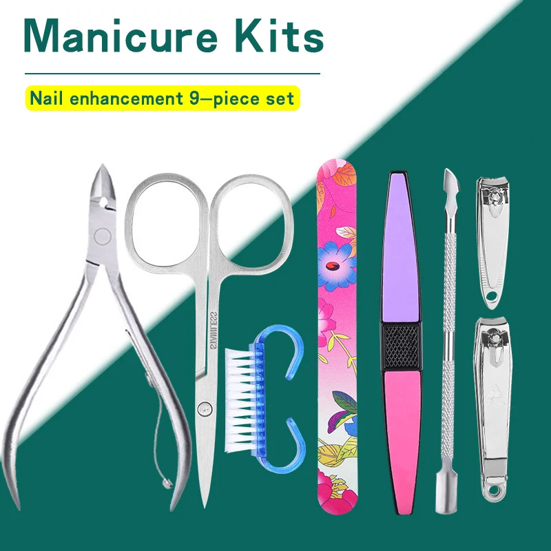 8-Piece Nail Set Art Sand Files Buffer Sponge Block Brush Nail Scissors Kit With Cuticle Nipper Manicure Set UV Gel Polish Tools