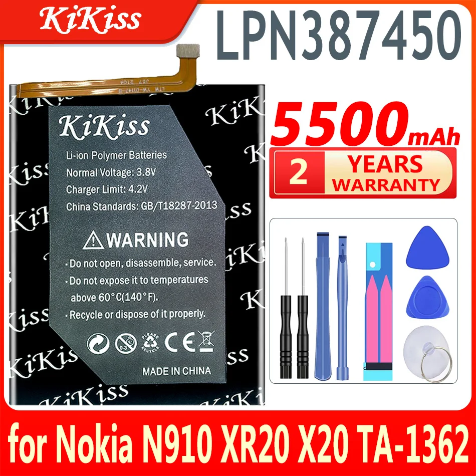 

Мощный аккумулятор 5500 мАч KiKiss LPN387450 для Nokia N910 XR20 X20 TA-1362, сменные батареи большой емкости