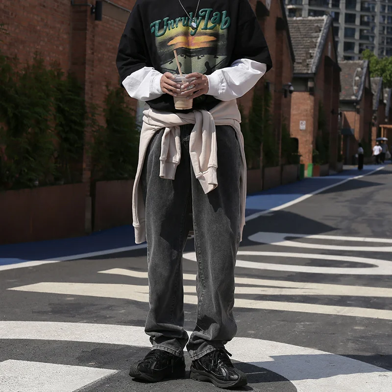 Blue/Grey Baggy Jeans Men Fashion Harajuku Casual Straight Jeans Men Streetwear Hip Hop Loose Denim Pants Mens Trousers M-2XL