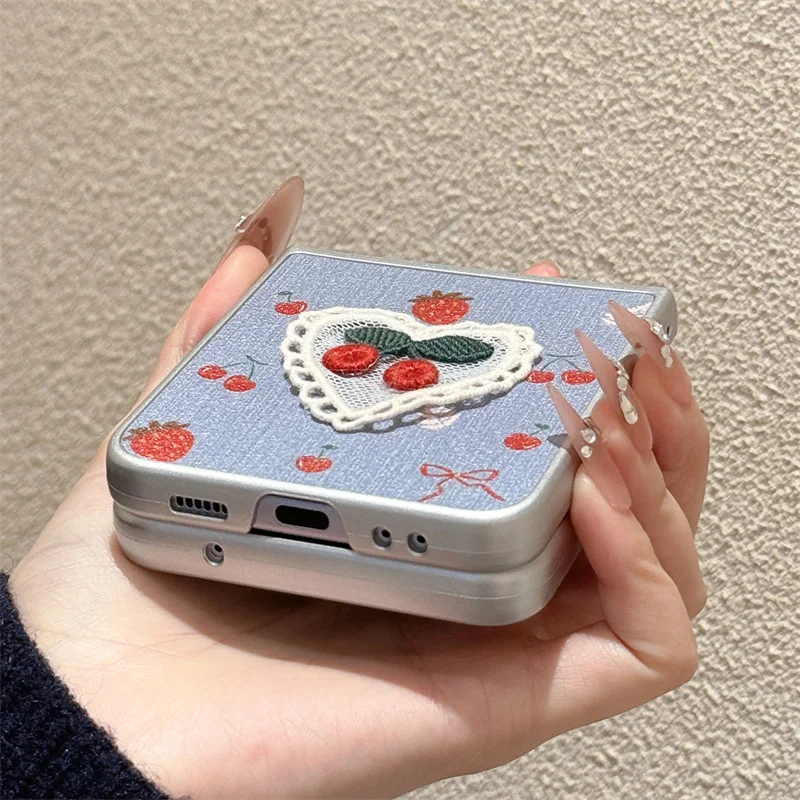 Корейский милый чехол для телефона с вишней Samsung Z Flip 6 5 4 3 цепочкой Kawaii защитные