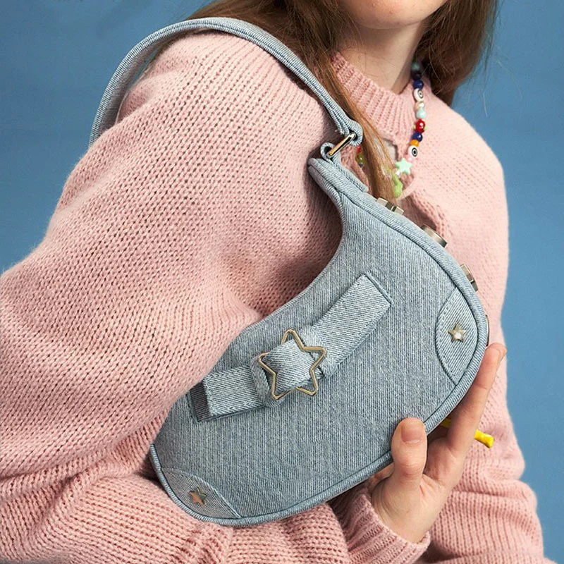 

2023 Fashion y2k Women Designer Small Handbag High Quality Denim Canvas Female Shoulder Bag Casual Crescent Bag