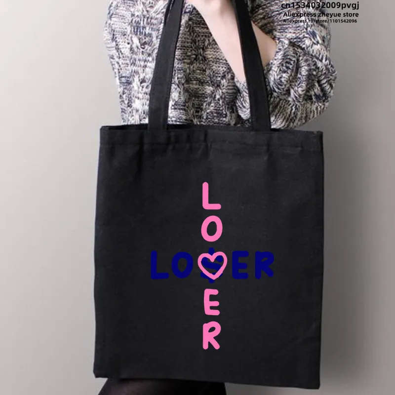 

TXT Loser Lover Printed Women Kpop Shopping Bag Canvas Bags Shopper Security Night Jute Bag Foldable Bag Reusable Shopper Canvas