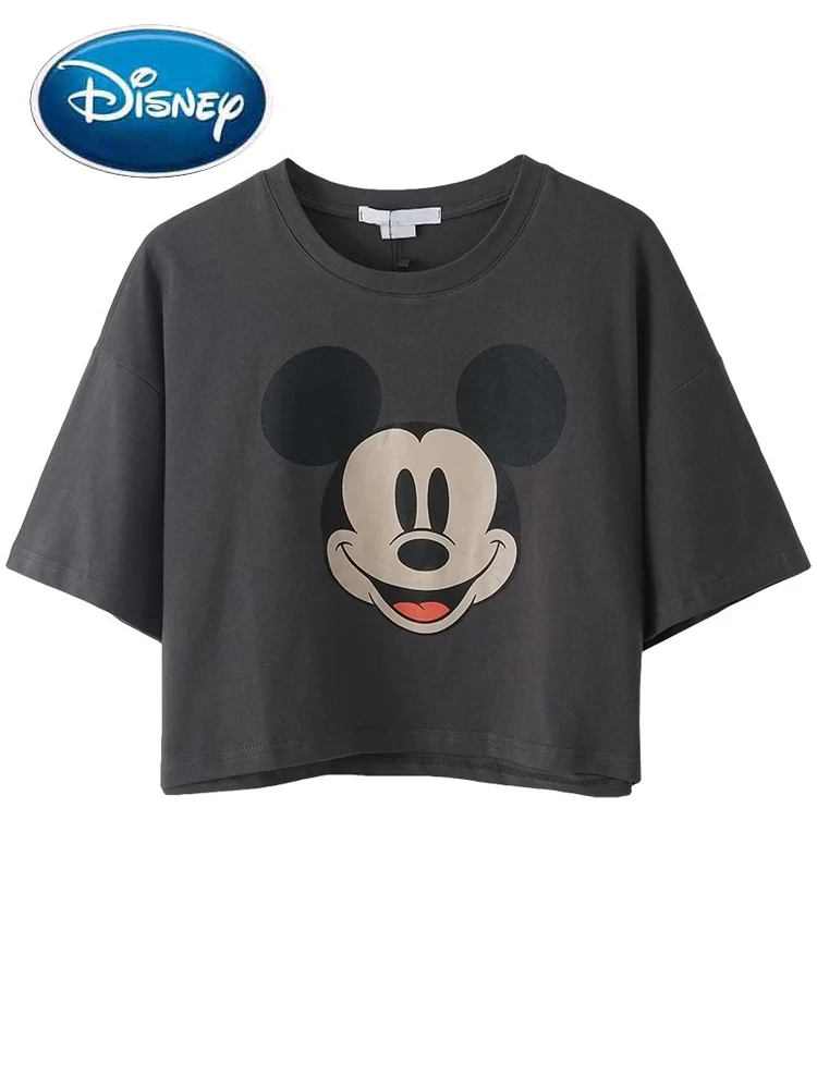 

Disney Short T-Shirt Fashion Mickey Mouse Cartoon Print Sexy Women O-Neck Pullover Short Sleeve Short Crop Tee Top Summer Female