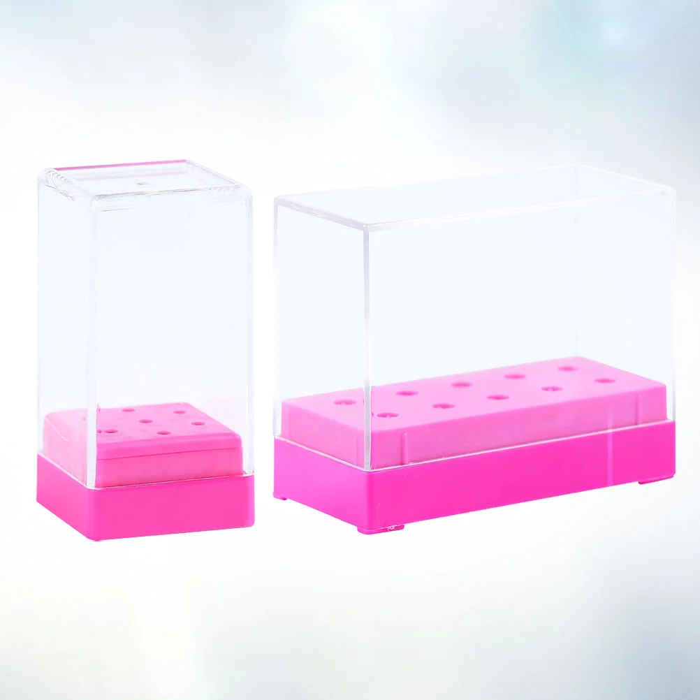 

2 Pcs Manicure Drill Bits Container Ceramic Tungsten Steel Nail Polish Head Box Size M