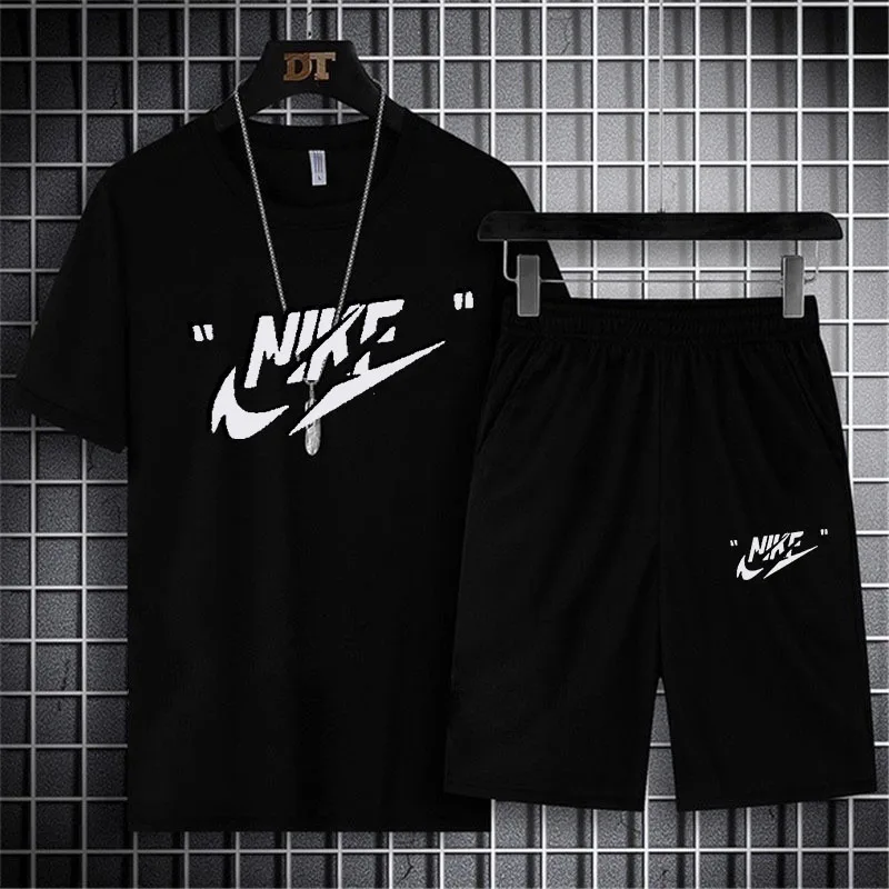

Men's Two-Piece Workout Sets Men's Casual Fitness Sport Short Sleeve T Shirt + Sports Shorts Brand Casual Suits
