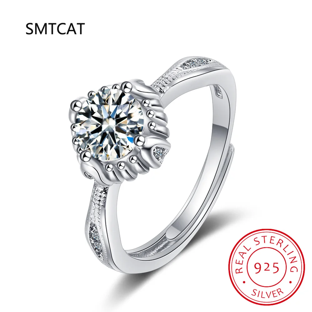 

0.5ct 5.0mm D Color Round Rhodium Plating 925 Silver Moissanite Ring Diamond Test Passed Jewelry Woman Girlfriend Gift