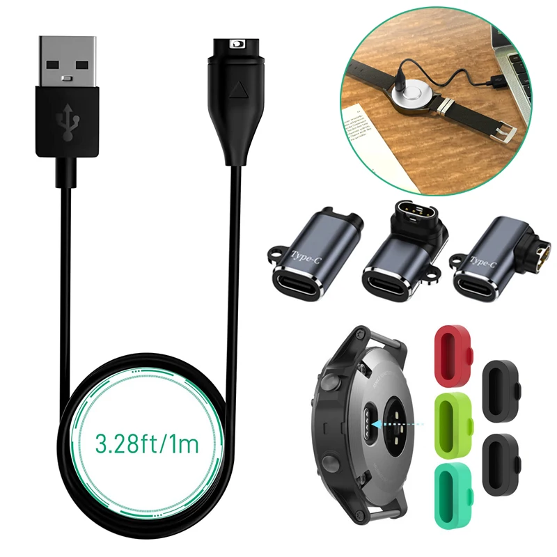 Universal Charging Cable for Garmin Fenix 7 7S 7X 6 6S 6X Forerunner 255 955 USB Type C/IOS Charger Adapter with Dust Plug