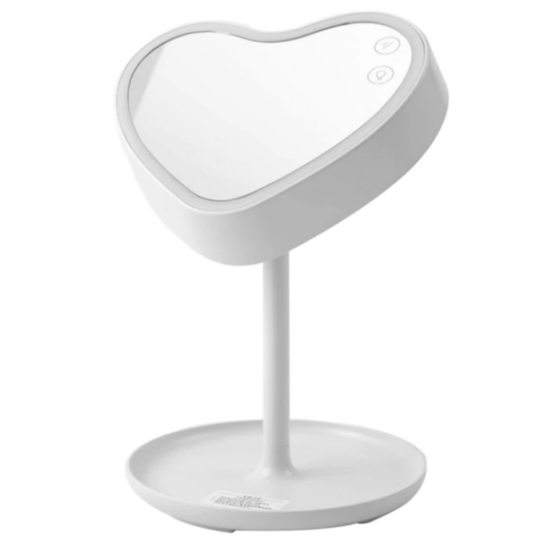 

LED Vanity Mirror Contact Dimming Desk Table Vanity Mirror Heart-Shaped USB Charging Mirror