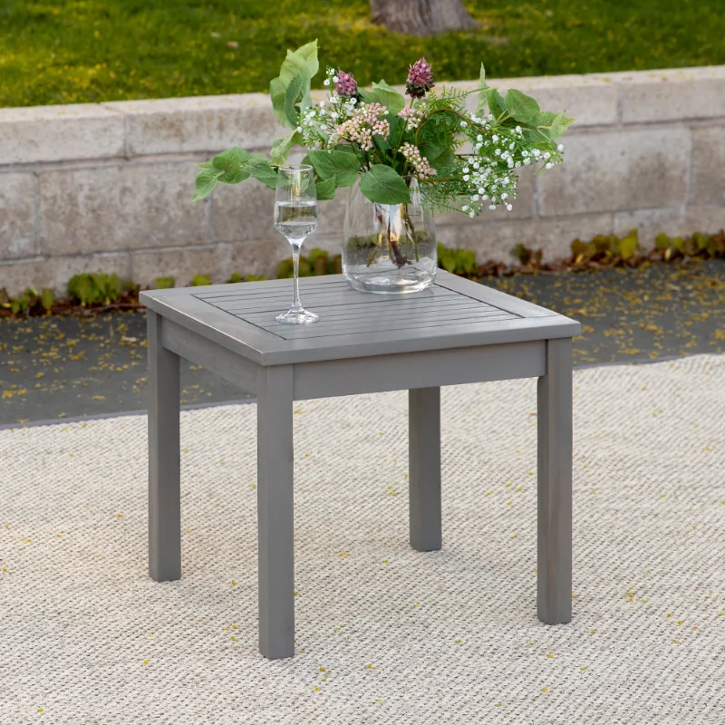

Acacia Wood Outdoor Patio End Table, Grey Wash Center Table Living Room